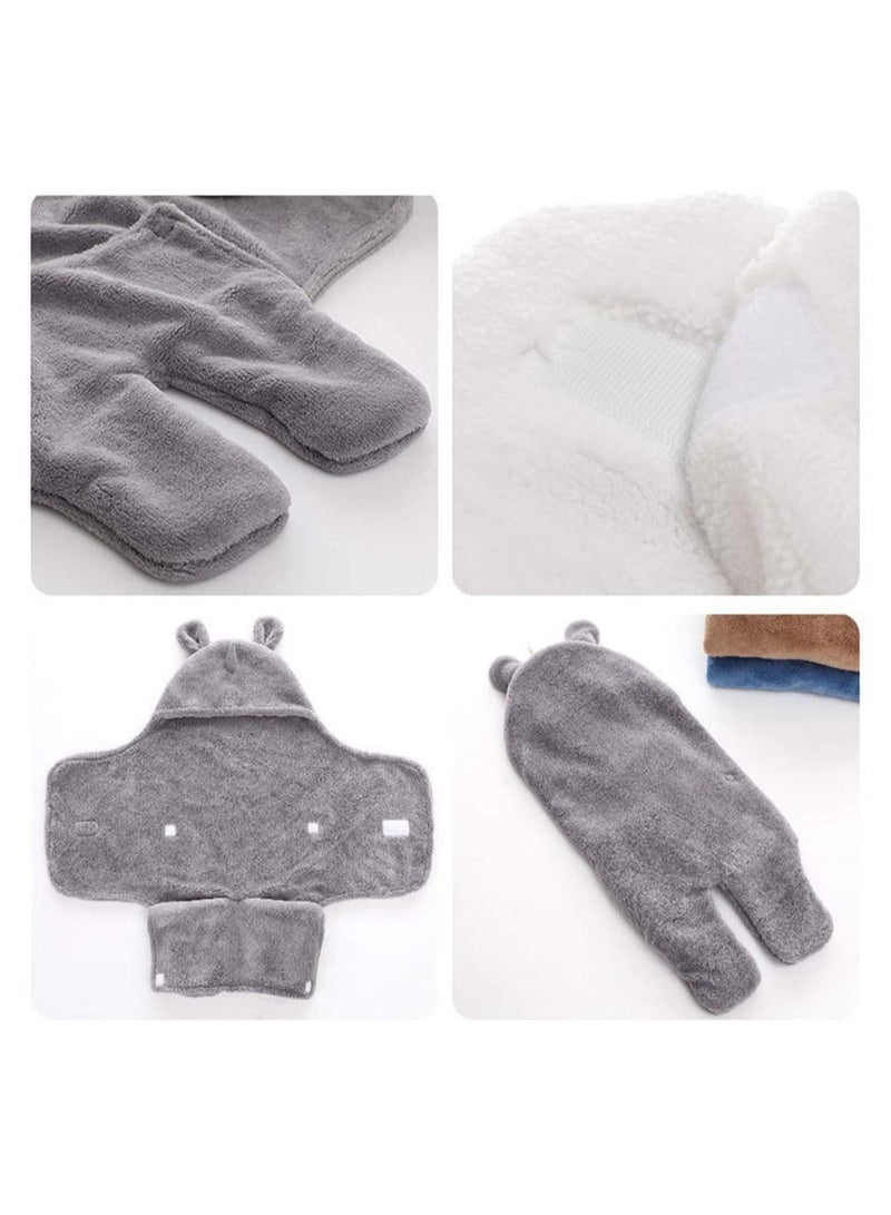 Baby Cute Hooded Swaddle Receiving Blanket, Fleece Cotton Stroller Crib Sleeping Bag Sack for Universal Baby Cute Newborn Infant Baby Boy Girl Swaddle Photography Prop For 0-12 Months (Gray)