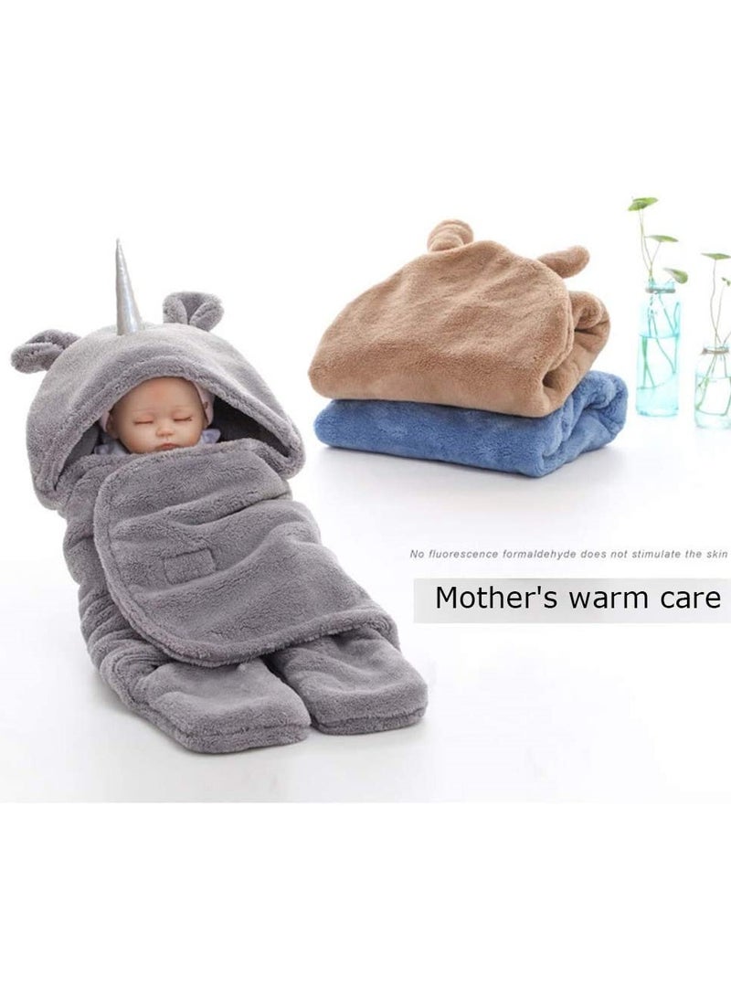 Baby Cute Hooded Swaddle Receiving Blanket, Fleece Cotton Stroller Crib Sleeping Bag Sack for Universal Baby Cute Newborn Infant Baby Boy Girl Swaddle Photography Prop For 0-12 Months (Gray)