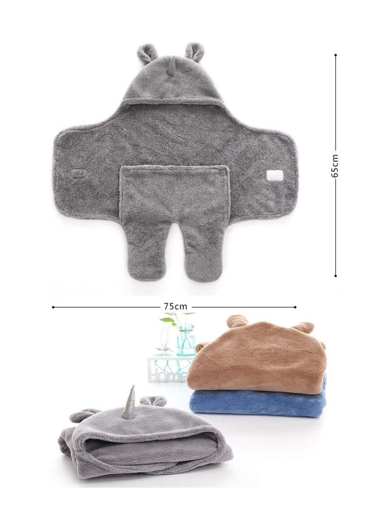 Baby Cute Hooded Swaddle Receiving Blanket, Fleece Cotton Stroller Crib Sleeping Bag Sack for Universal Baby Cute Newborn Infant Baby Boy Girl Swaddle Photography Prop For 0-12 Months (Gray)