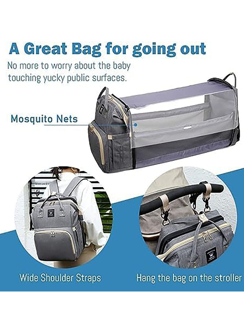 Diaper Bag Backpack Waterproof Diaper Changing Totes Multi-Function Travel Portable Bassinet Backpack Mommy Bag Large Capacity Baby Backpack for Boy Girl Baby Shower Gifts Folding Frib