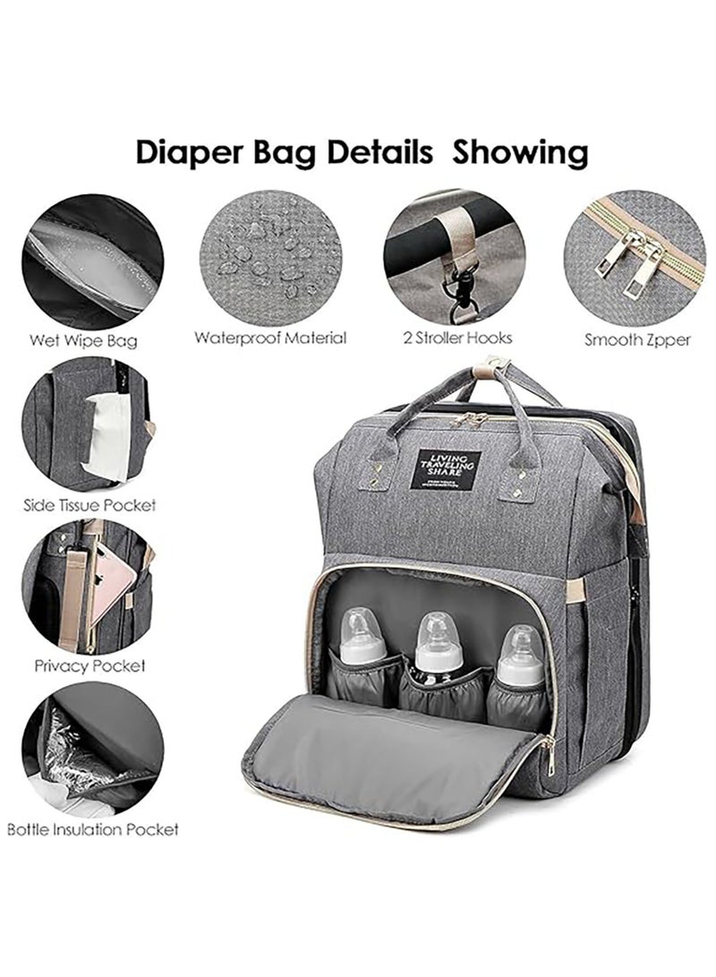 Diaper Bag Backpack Waterproof Diaper Changing Totes Multi-Function Travel Portable Bassinet Backpack Mommy Bag Large Capacity Baby Backpack for Boy Girl Baby Shower Gifts Folding Frib