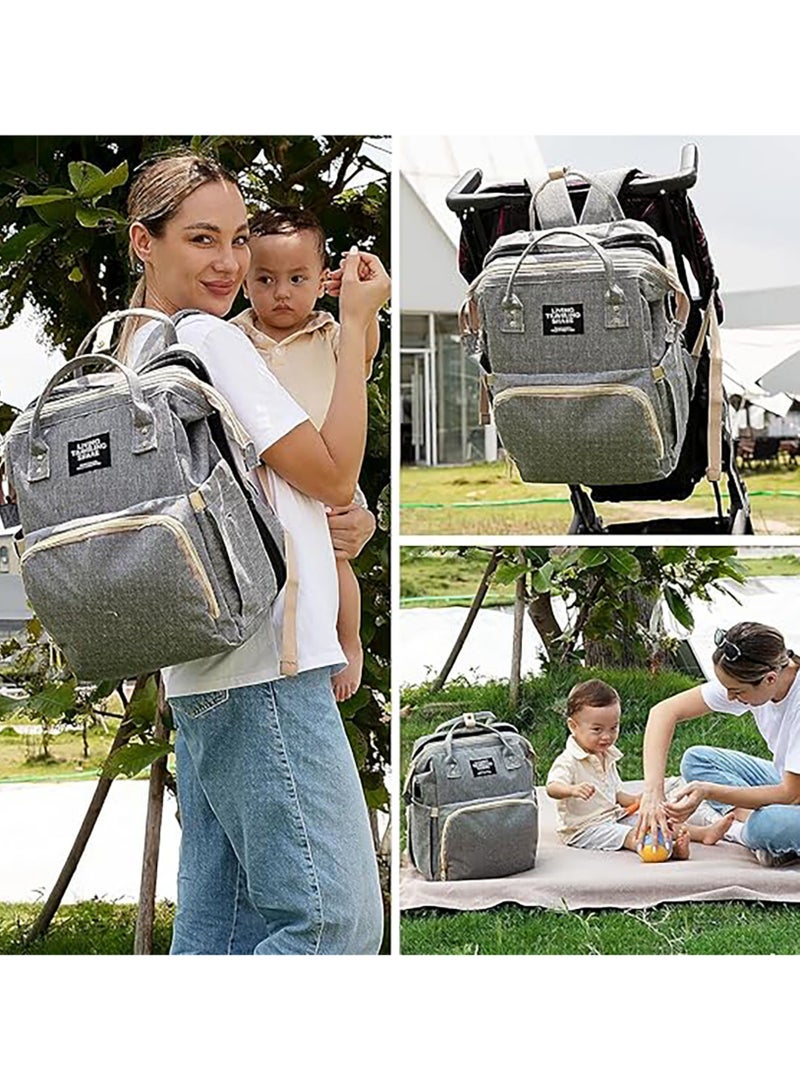 Diaper Bag Backpack Waterproof Diaper Changing Totes Multi-Function Travel Portable Bassinet Backpack Mommy Bag Large Capacity Baby Backpack for Boy Girl Baby Shower Gifts Folding Frib