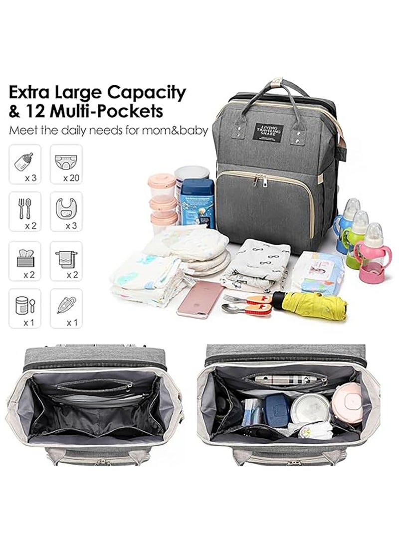 Diaper Bag Backpack Waterproof Diaper Changing Totes Multi-Function Travel Portable Bassinet Backpack Mommy Bag Large Capacity Baby Backpack for Boy Girl Baby Shower Gifts Folding Frib