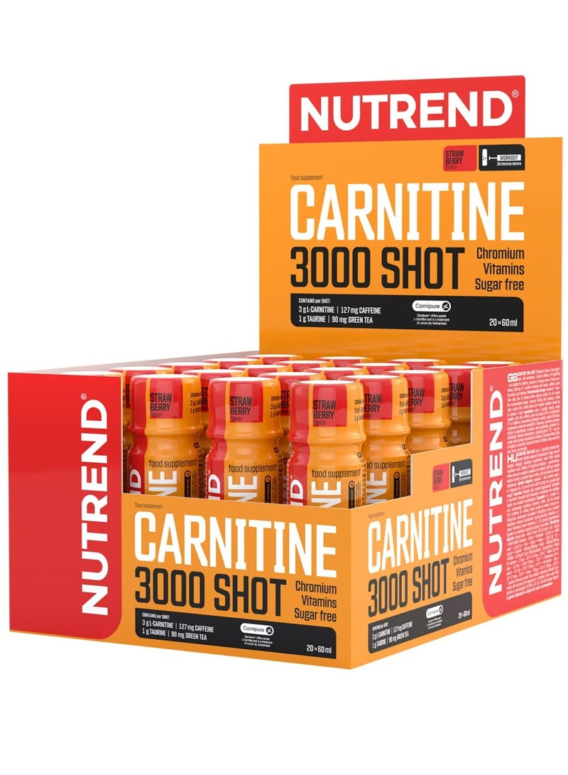 Carnitine 3000 Shot, Strawberry, 20 x 60 ml – High Potency Pre-Workout Energy Booster