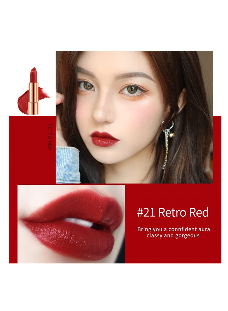 Matte Set 3 Colors Lip Stick with Sliver Chain Bag Package Velvet Lip stick Gift Box Set Waterproof Non-Stick Cup Long Lasting Retractable Red Lipstick Set 3.5gx3 Pcs