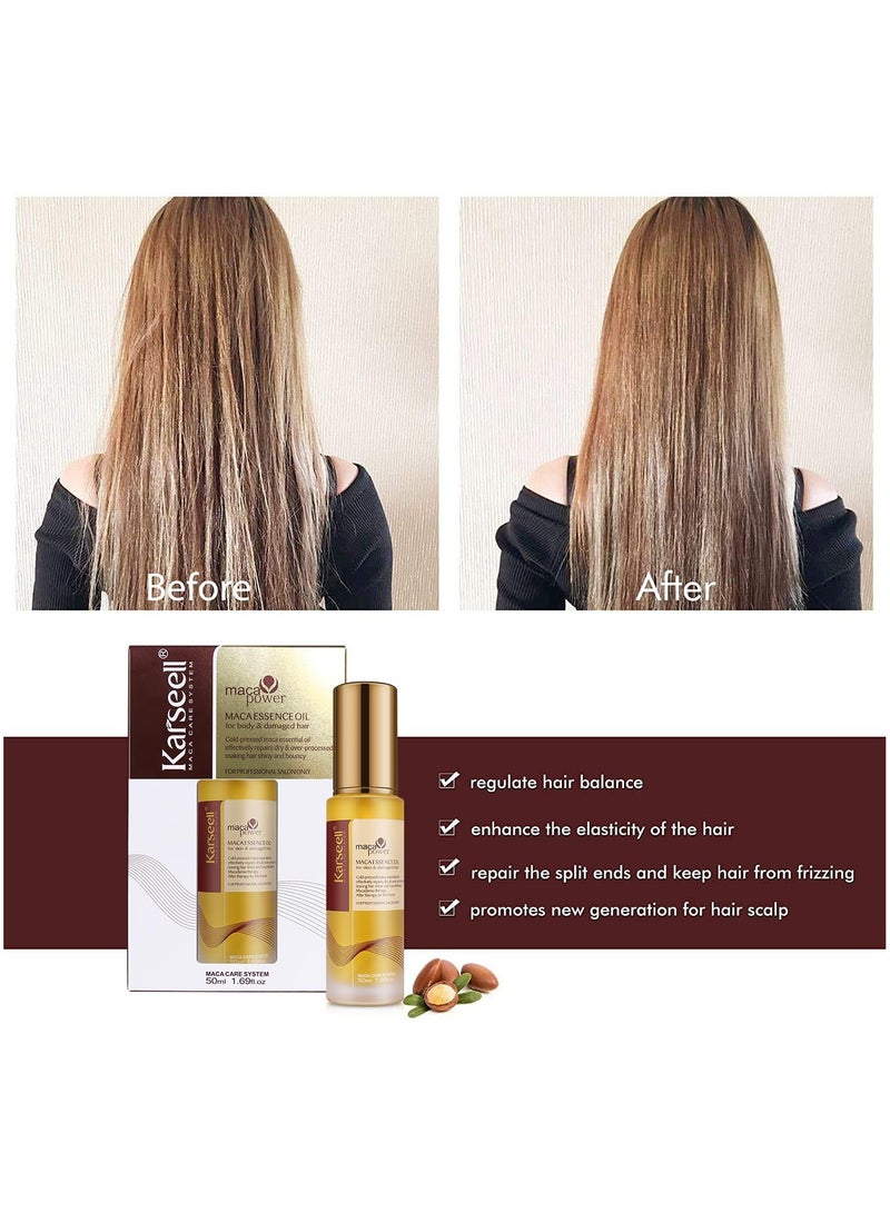 Karseell Collagen Hair Treatment Deep Repair Conditioning All Hair Types 16.90 oz 500ml + Argan Oil Hair Serum for Dry Damaged Hair 50ml