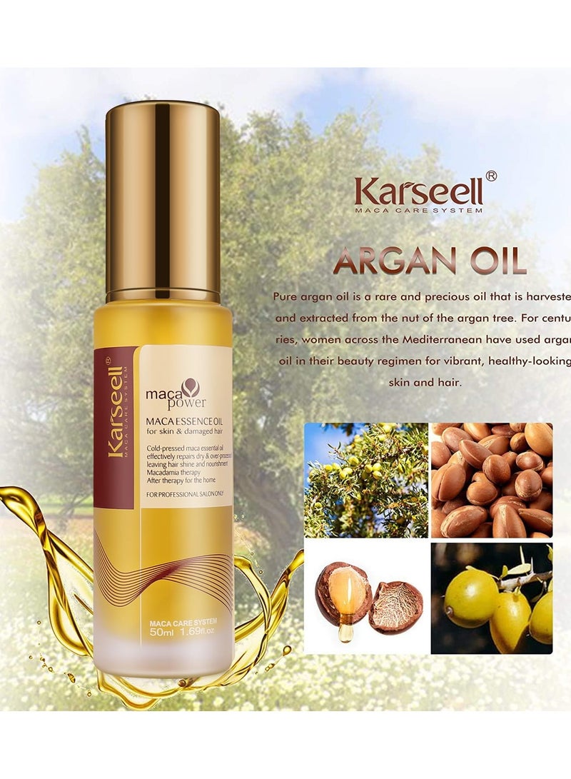 Karseell Collagen Hair Treatment Deep Repair Conditioning All Hair Types 16.90 oz 500ml + Argan Oil Hair Serum for Dry Damaged Hair 50ml