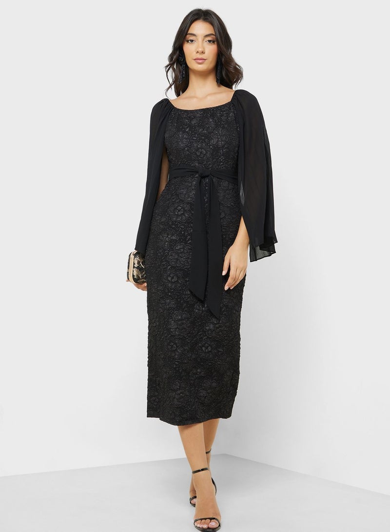 Flared Sheer Sleeve Shift Dress