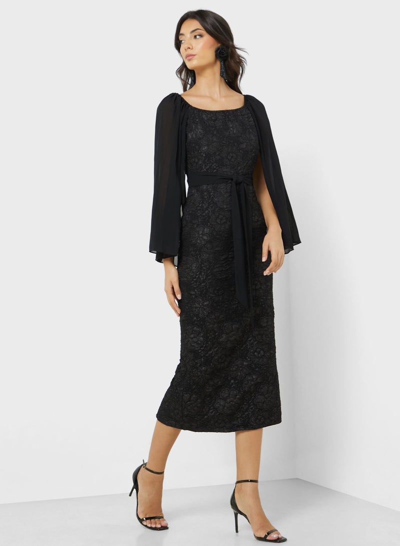 Flared Sheer Sleeve Shift Dress