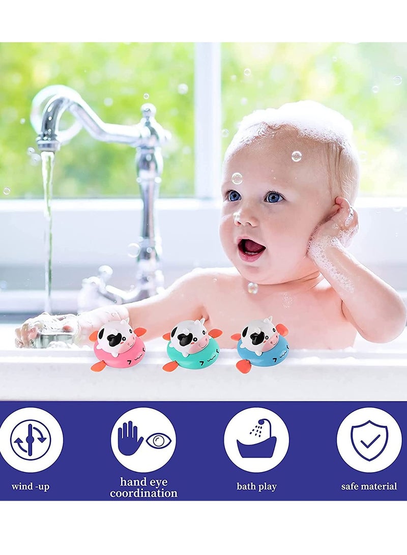 Baby Bath Toys for 1 Year Old Boy Gifts Bath Toys for Toddlers 1-3 Baby Toys 12-18 Months Baby Pool Toys for Kids Girls Wind Up Cow Toy Bathtub Swimming Pool Toys 3 Pack