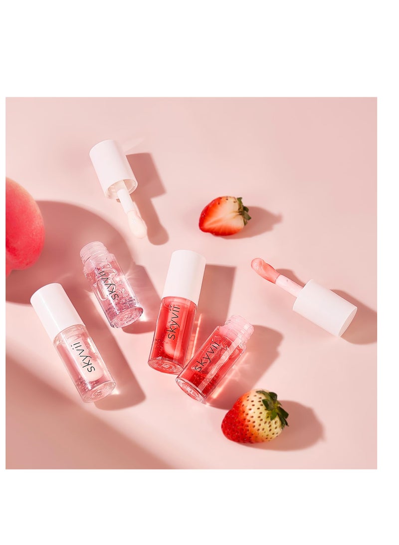 4PCS Moisturizing Plumping Lip Glow Oil Set, Fruit-Flavored Lip Balm, Moisture Shine Lip Gloss Nourish Lip Care for Women