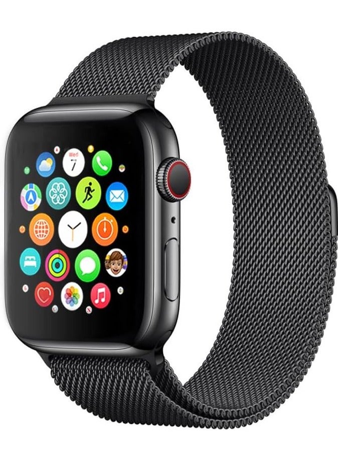 FITIT Stainless Steel Metal Strap Milanese Loop Alloy Replacement for iWatch Series 9 and Below, 42mm, 44mm 45mm and 49mm with powerful Magnetic lock, Black