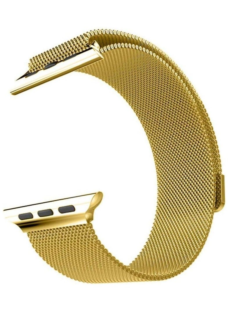 FITIT Stainless Steel Metal Strap Milanese Loop Alloy Replacement for iWatch Series 9 and Below, 38mm 40mm 41mm with powerful Magnetic lock, Gold.