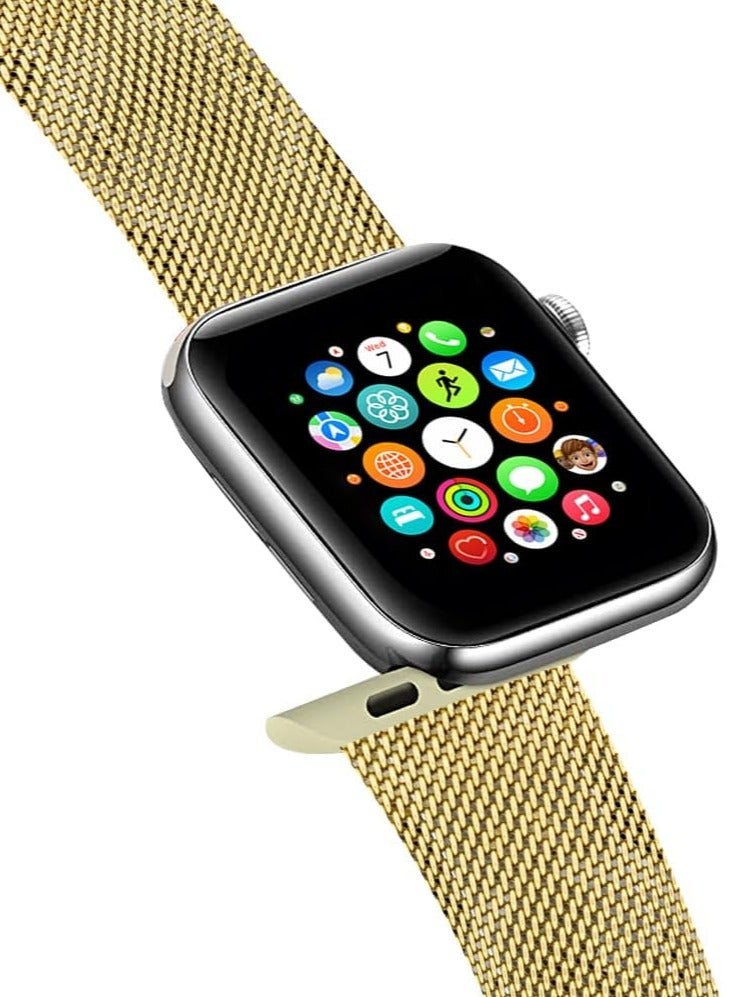 FITIT Stainless Steel Metal Strap Milanese Loop Alloy Replacement for iWatch Series 9 and Below, 38mm 40mm 41mm with powerful Magnetic lock, Gold.