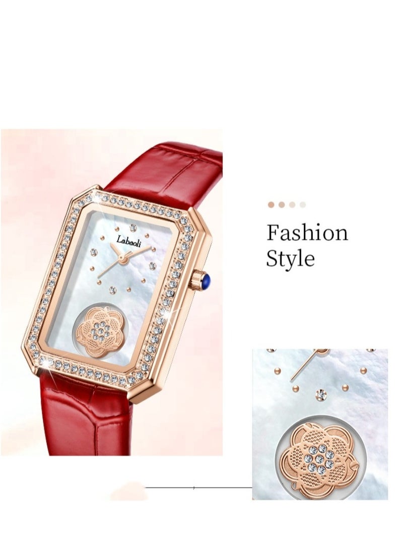Women's Fashion Diamond Inlaid Rotatable Camellia Watch