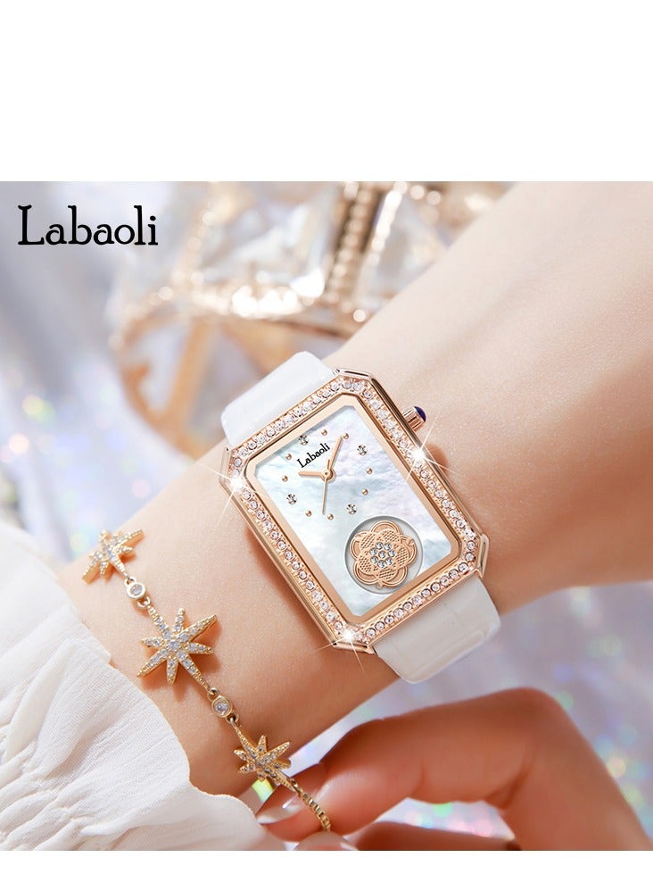 Women's Fashion Diamond Inlaid Rotatable Camellia Watch