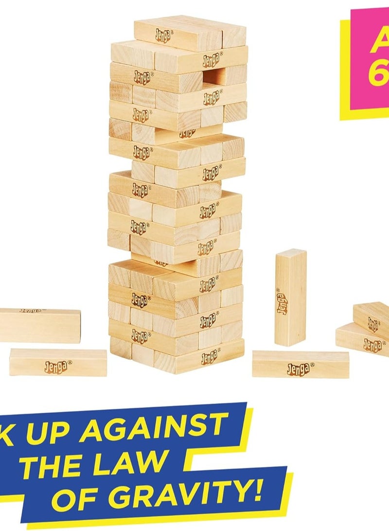 Hasbro Gaming - Classic Jenga Game, Genuine Hardwood Blocks, Jenga Stacking Tower Party Game For Family And Kids Ages 6+, Birthday Gift & Gift For All Ocasions