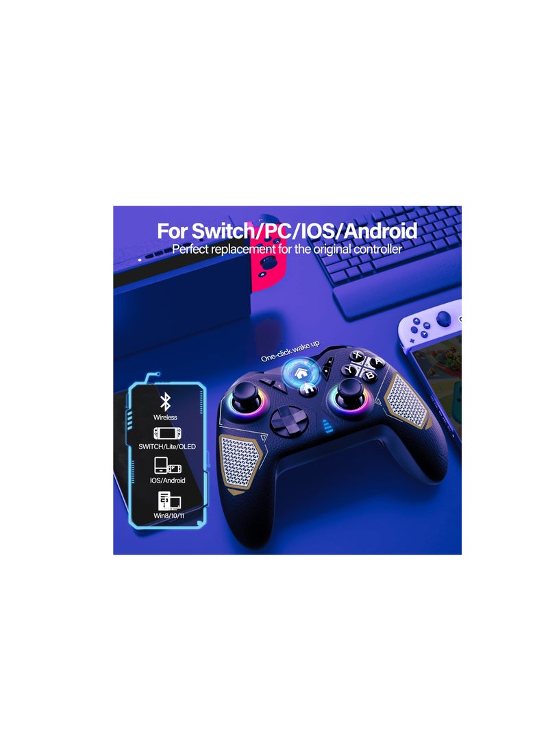 Wireless Switch Pro Controller for Nintendo Switch/Lite/OLED - Multi-Platform Gamepad with LED Light for PC, iOS, Android - RGB Gaming Controller