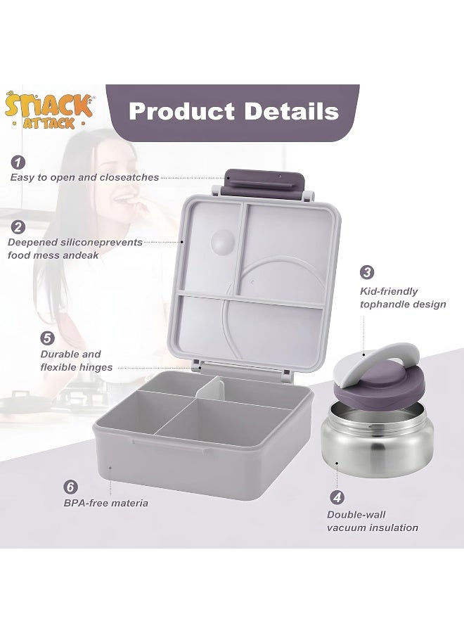 Bento Lunch Box for Kids school with 9.7oz Soup thermos, Leak-proof Lunch Containers with 5 Compartment, thermos Food Jar, Food Containers for School