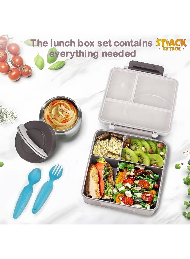 Bento Lunch Box for Kids school with 9.7oz Soup thermos, Leak-proof Lunch Containers with 5 Compartment, thermos Food Jar, Food Containers for School