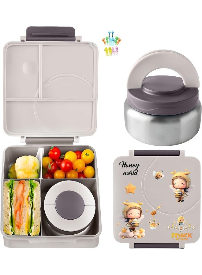 Bento Lunch Box for Kids school with 9.7oz Soup thermos, Leak-proof Lunch Containers with 5 Compartment, thermos Food Jar, Food Containers for School