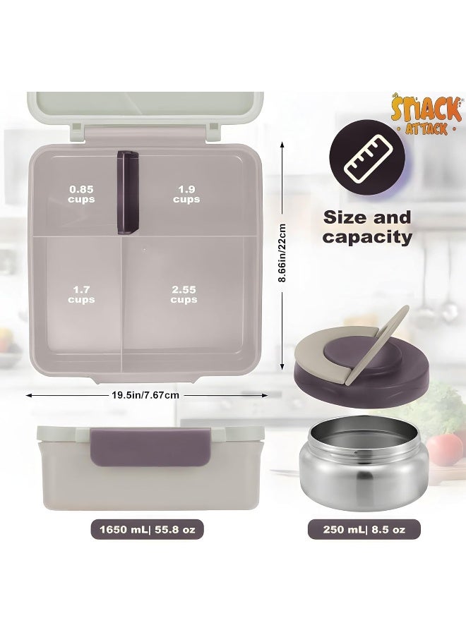 Bento Lunch Box for Kids school with 9.7oz Soup thermos, Leak-proof Lunch Containers with 5 Compartment, thermos Food Jar, Food Containers for School