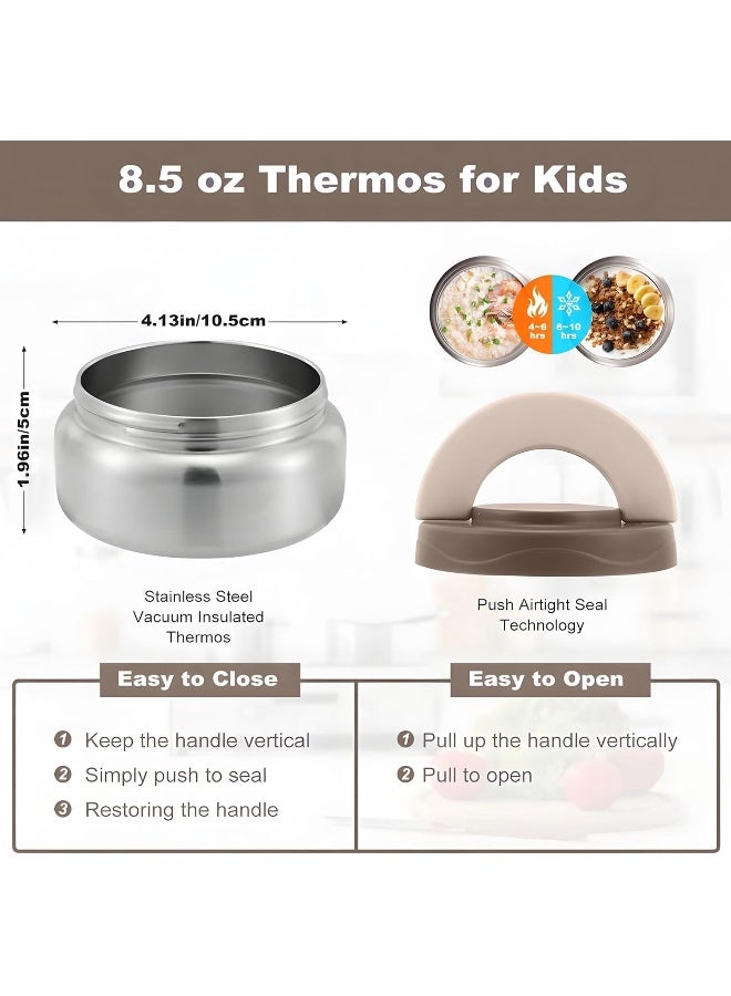 Bento Lunch Box for Kids school with 9.7oz Soup thermos, Leak-proof Lunch Containers with 5 Compartment, thermos Food Jar, Food Containers for School (Cream brown Dino)