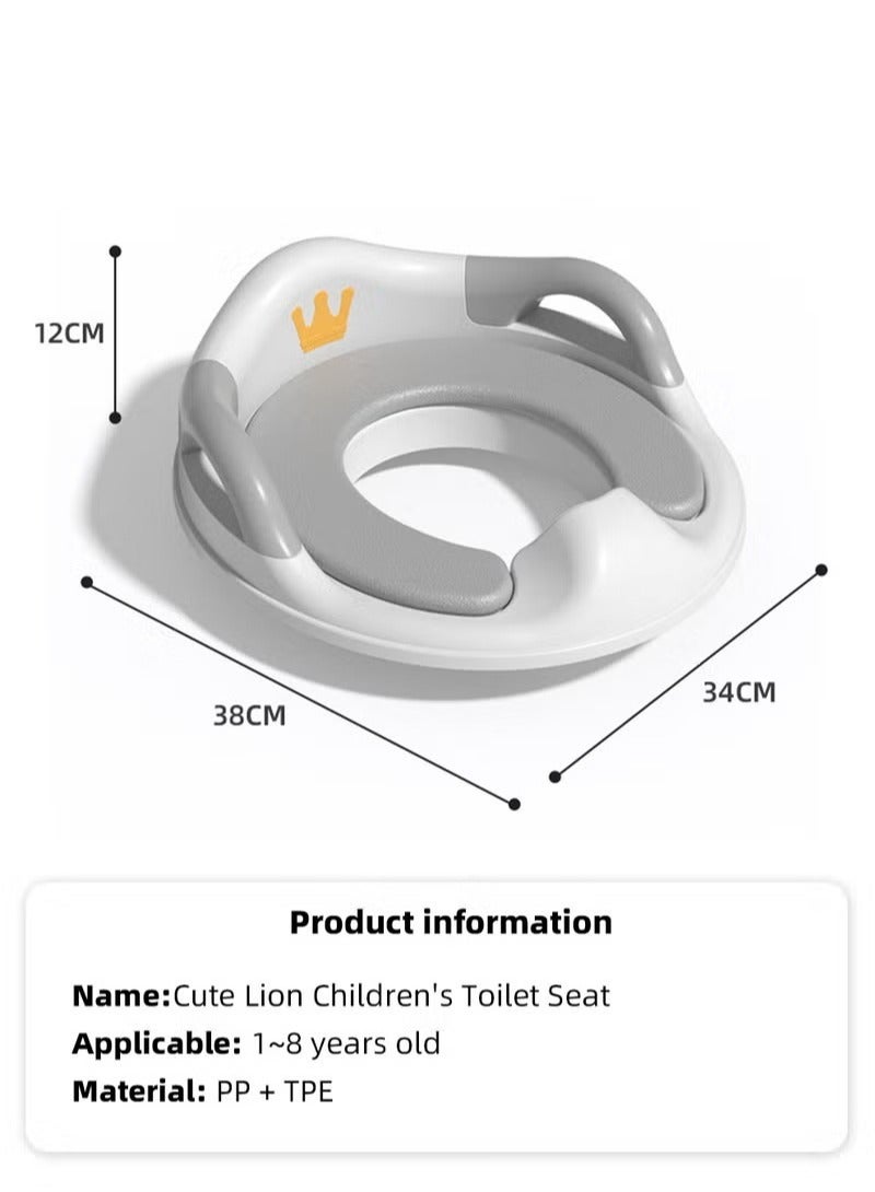 Potty Training Seat, Removable Design Toilet Train Seats, Potties Chair for Kids Toddlers Boys Girls, Portable Children Travel Toileting Toilets, with Handles and Backrest, Grey Cartoon Crown Shape