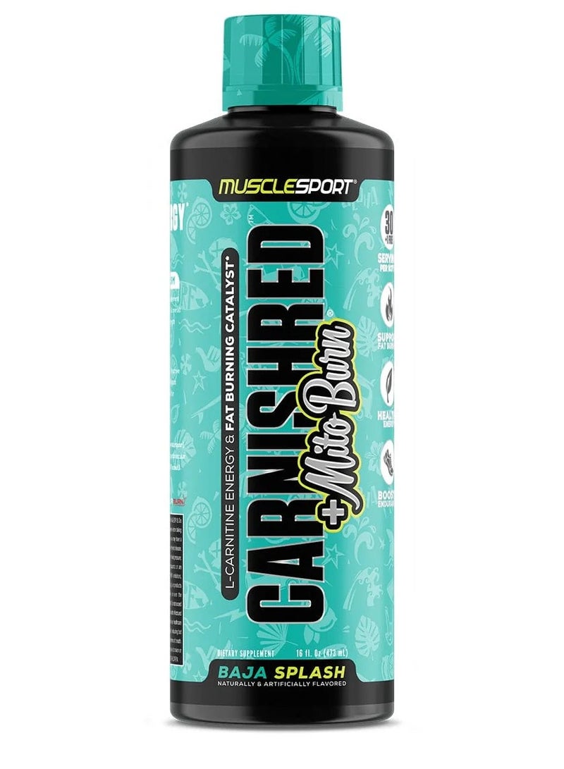 MUSCLESPORT CARNISHRED®+ MITOBURN® 16OZ LIQUID - NON STIM METABOLISM SUPPORT, - WORKOUT CATALYST BAJA SPLASH