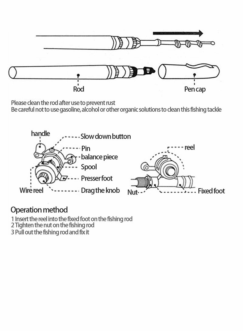 Fishing Rod, Portable Mini Telescopic Pen Fish Rod Aluminum Alloy Pocket Fishing Rod Pole and Reel Combo Pen Shape Folded Fishing Rod with Reel Wheel for Outdoor River Lake Fishing, Blue