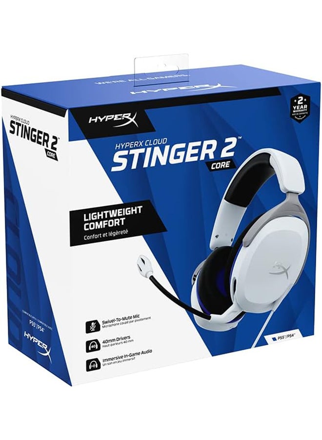 HyperX Cloud Stinger 2 Core - Gaming Headset for Playstation, Lightweight Over-Ear Headset with mic, Swivel-to-Mute Function, 40mm Drivers - White