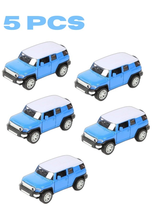 5 Piece Blue Alloy Die Cast Car Set with Openable Doors and Pull Back Function Ideal Model Cars for Kids