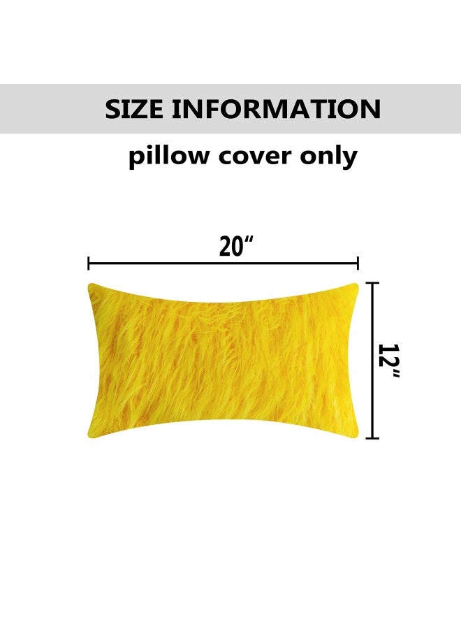 Yellow Fur Pillow Covers Decorative Faux Fur Oblong Fuzzy Throw Pillow Cover For Couch Sofa Bed 12X20Inches 30 X 50Cm Set Of 2