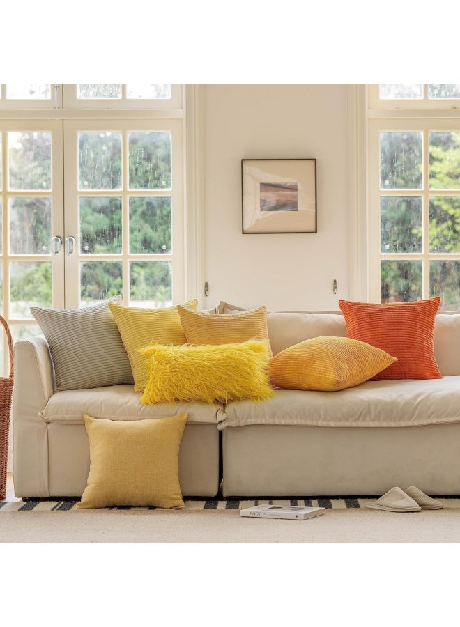 Yellow Fur Pillow Covers Decorative Faux Fur Oblong Fuzzy Throw Pillow Cover For Couch Sofa Bed 12X20Inches 30 X 50Cm Set Of 2