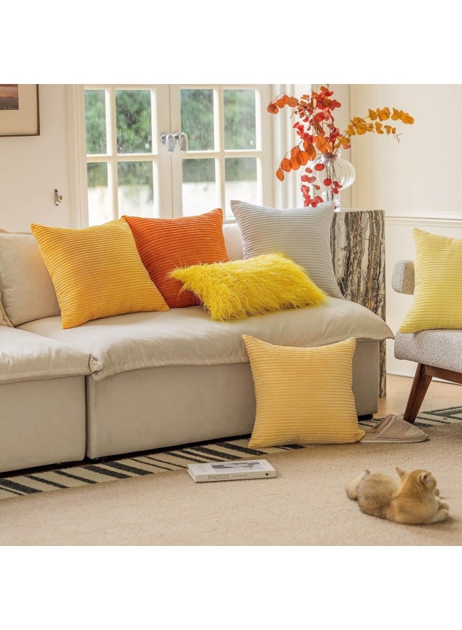 Yellow Fur Pillow Covers Decorative Faux Fur Oblong Fuzzy Throw Pillow Cover For Couch Sofa Bed 12X20Inches 30 X 50Cm Set Of 2