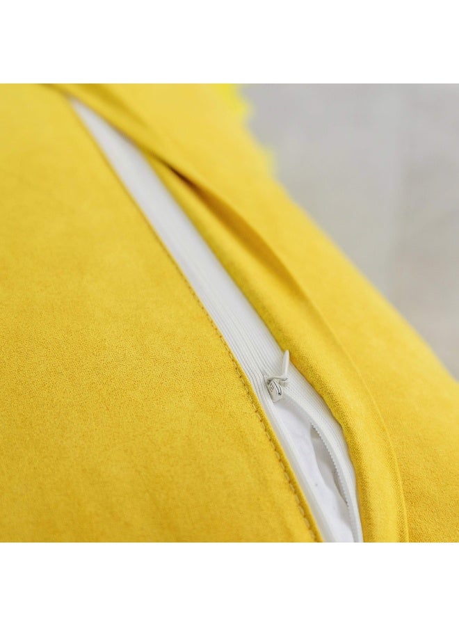 Yellow Fur Pillow Covers Decorative Faux Fur Oblong Fuzzy Throw Pillow Cover For Couch Sofa Bed 12X20Inches 30 X 50Cm Set Of 2