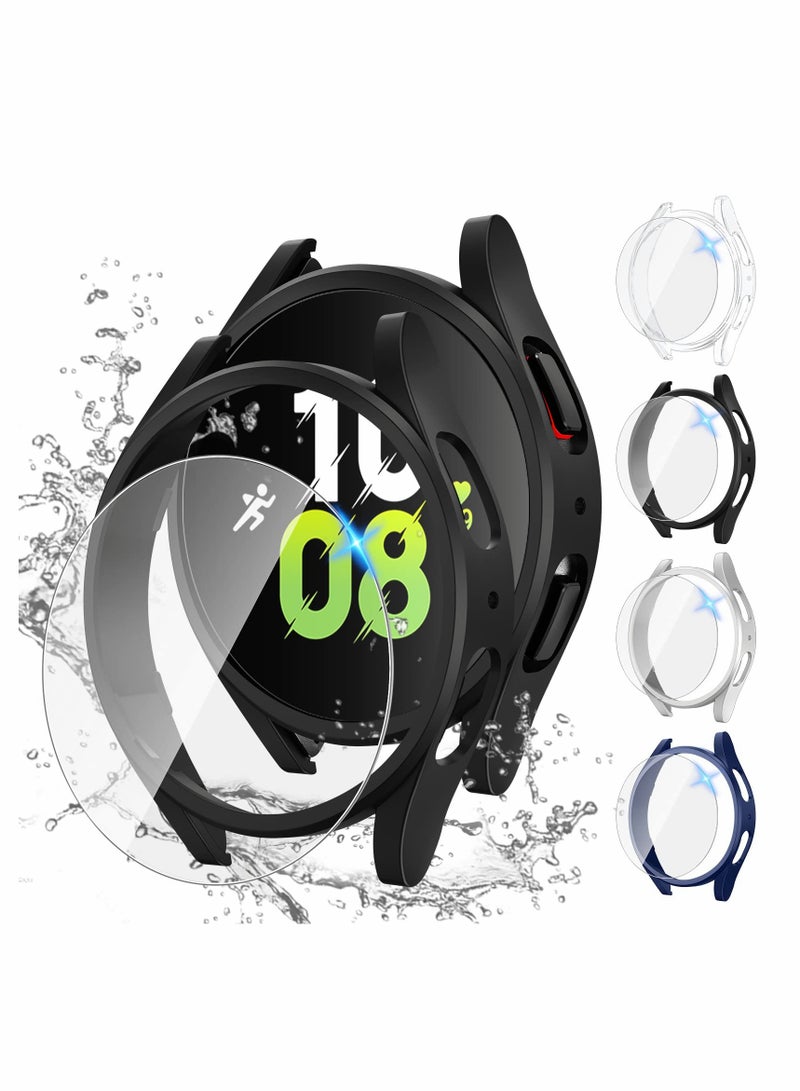 KASTWAVE for Samsung Galaxy Watch 5 4 Screen Protector and Case 44mm Anti Fog Tempered Glass Protective Film Hard PC Bumper Face Cover Set