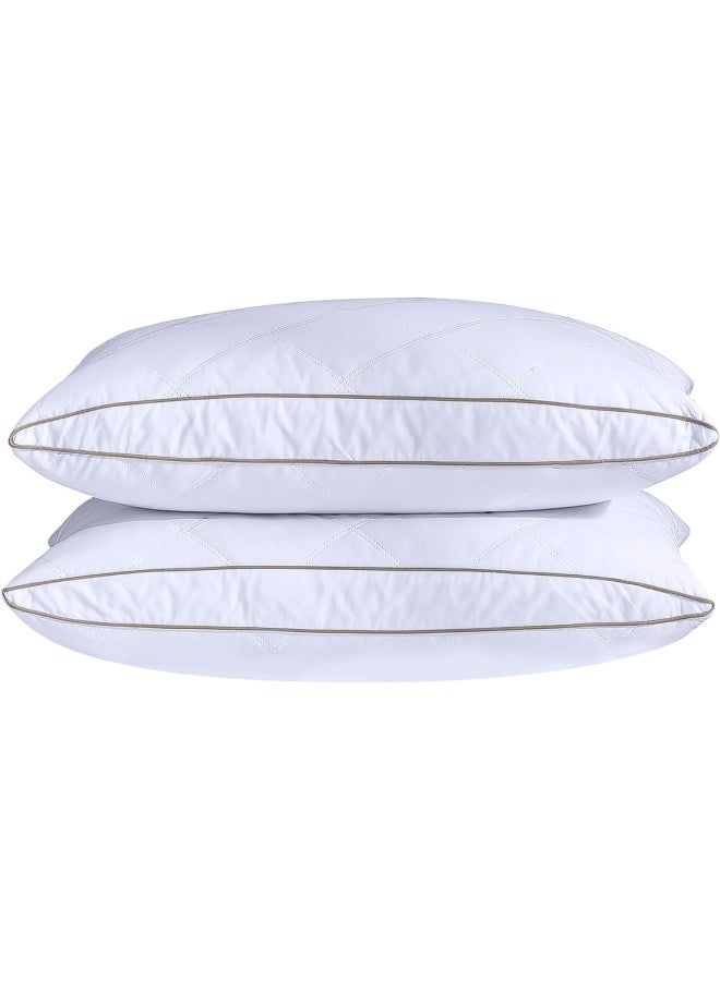 Puredown Natural Goose Down Feather Pillows For Sleeping Oval Gusseted Down Pillow 100% Cotton Pillow Cover With Leaf Quilting Standard/Queen Set Of 2