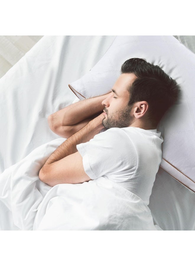 Puredown Natural Goose Down Feather Pillows For Sleeping Oval Gusseted Down Pillow 100% Cotton Pillow Cover With Leaf Quilting Standard/Queen Set Of 2