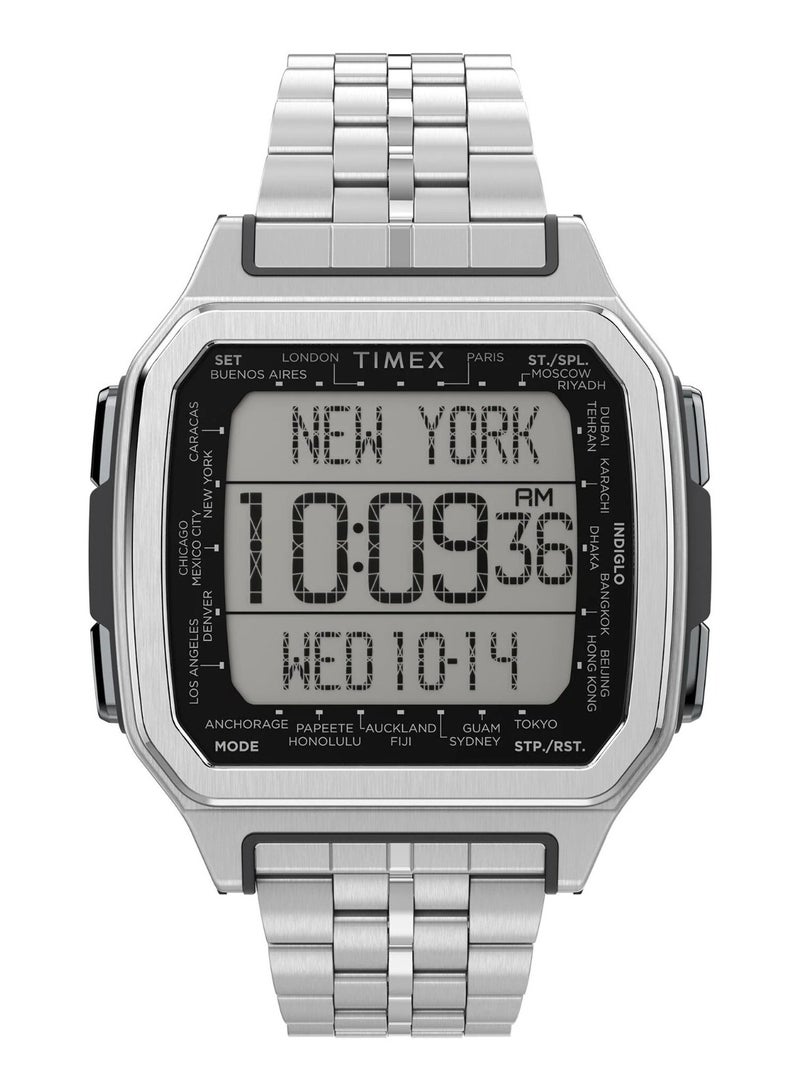 Timex Resin Digital Men's Watch With Silver Stainless Steel TW2U17000