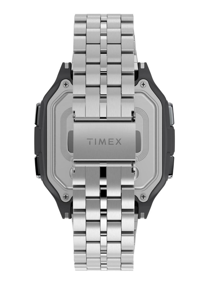 Timex Resin Digital Men's Watch With Silver Stainless Steel TW2U17000