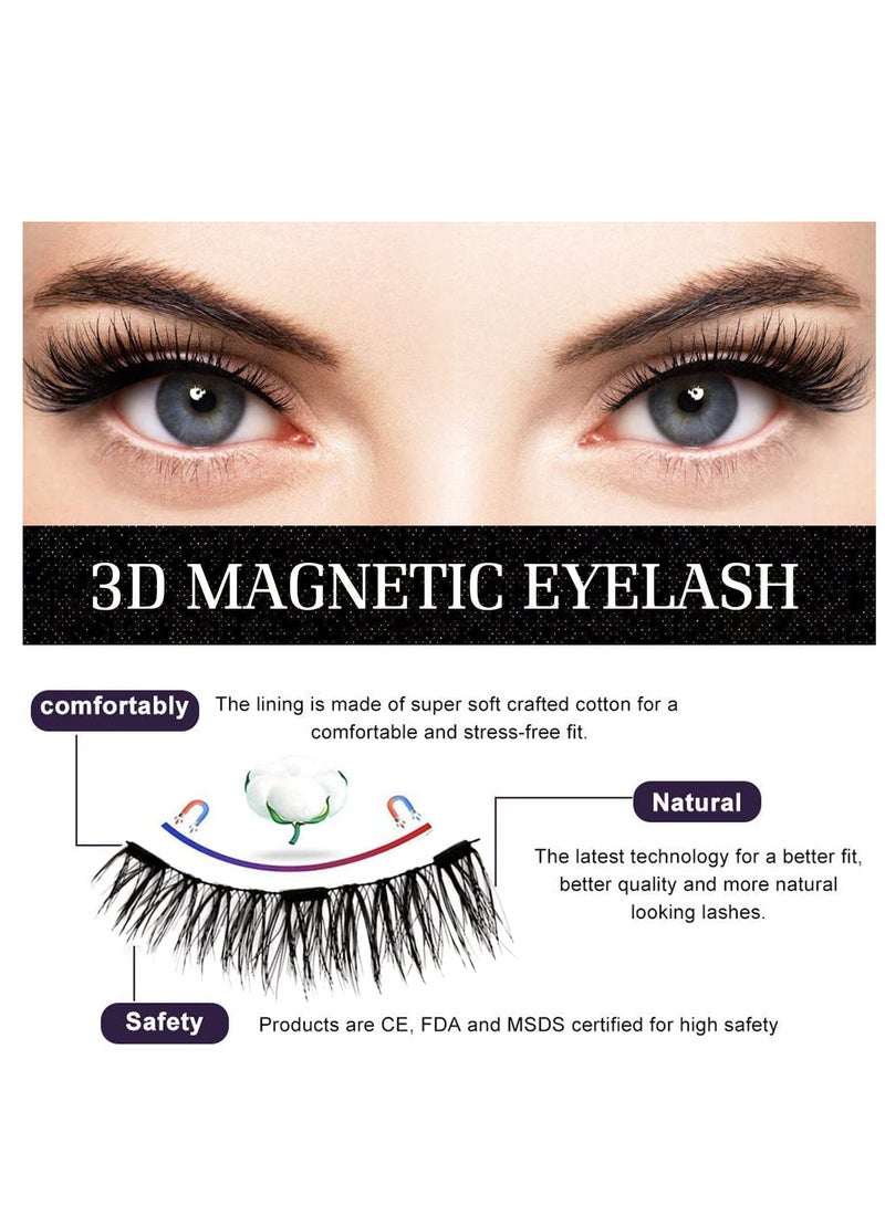 Magnetic False Eyelashes, Dual Magnetic Eyelashes Without Eyeliner or Glue, 3D Reusable Natural Lashes Fake Eyelashes with Applicator 2 Pairs Pack