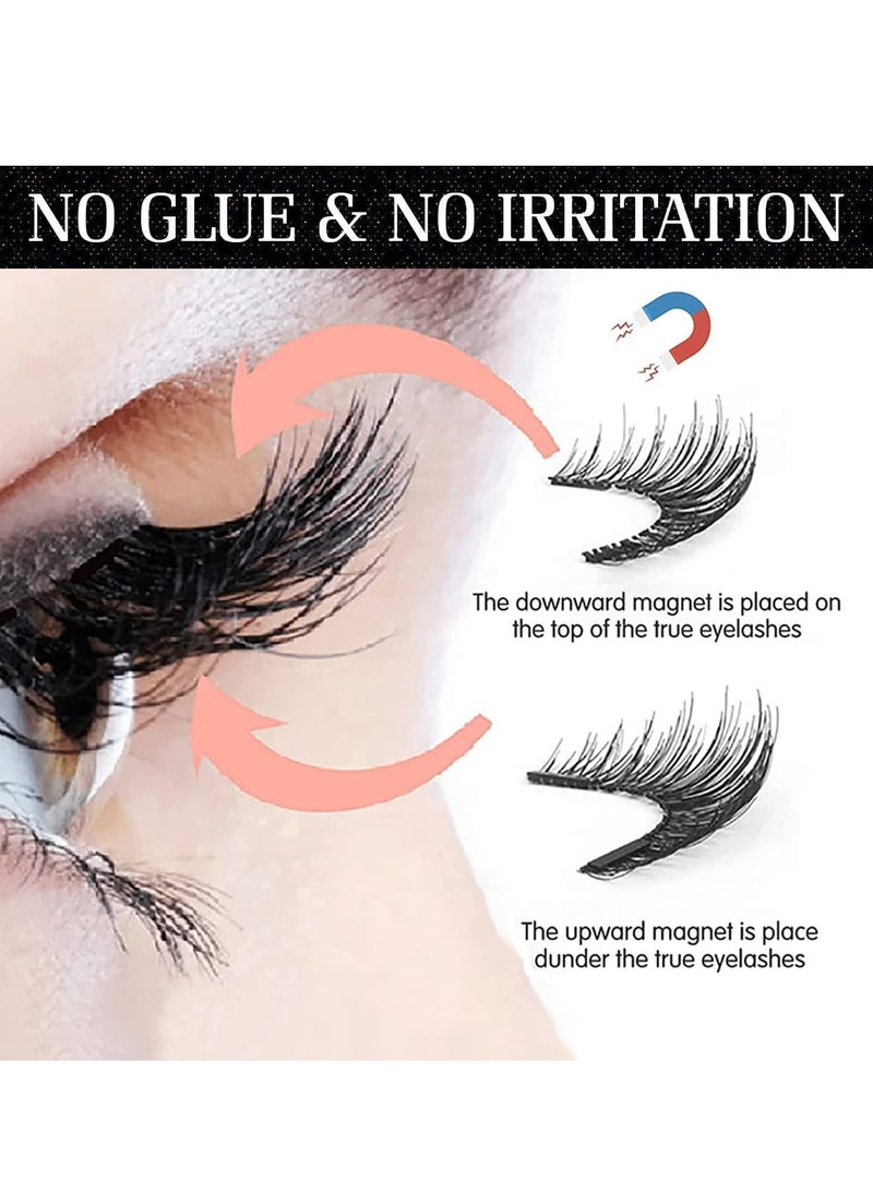 Magnetic False Eyelashes, Dual Magnetic Eyelashes Without Eyeliner or Glue, 3D Reusable Natural Lashes Fake Eyelashes with Applicator 2 Pairs Pack