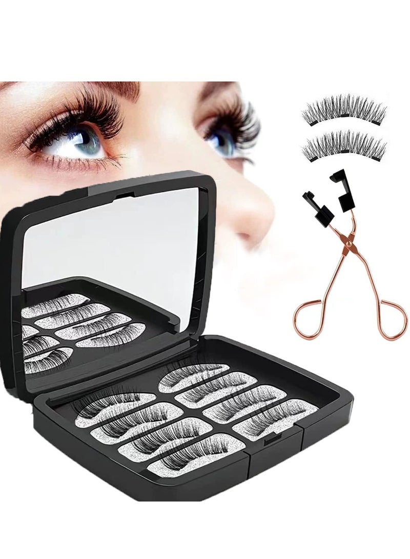 Magnetic False Eyelashes, Dual Magnetic Eyelashes Without Eyeliner or Glue, 3D Reusable Natural Lashes Fake Eyelashes with Applicator 2 Pairs Pack
