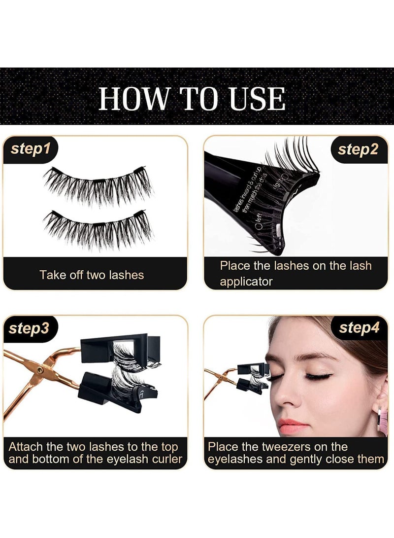 Magnetic False Eyelashes, Dual Magnetic Eyelashes Without Eyeliner or Glue, 3D Reusable Natural Lashes Fake Eyelashes with Applicator 2 Pairs Pack