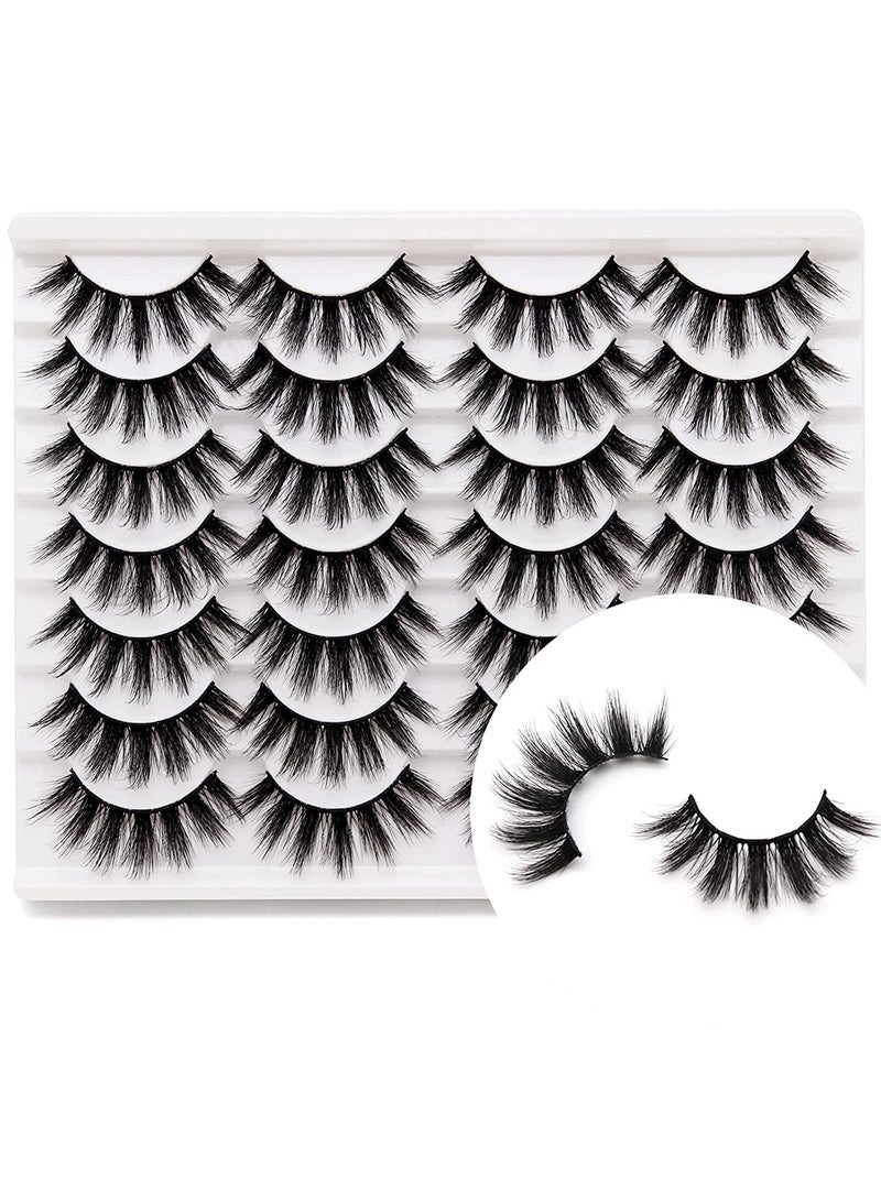 False Eyelashes 20mm Faux Mink Lashes Long Dramatic 5D Fluffy Natural Look Fake Lashes for Makeup 14 Pairs