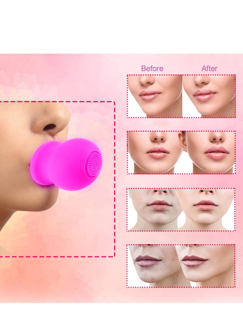 Soft Silicone Lip Plumper Device, Lip Makeup Lip Enhancement Device, Quickly Face Clean Massage Silicone Lip Pump With Brush (Pink)