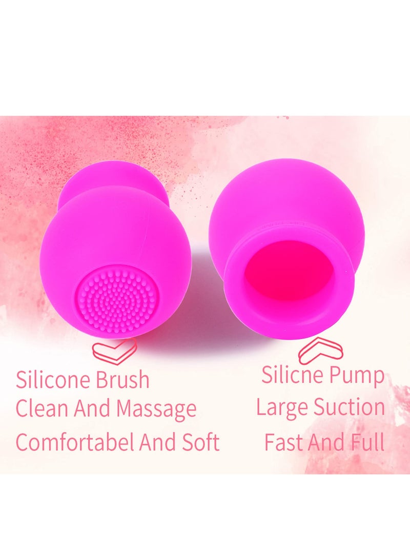 Soft Silicone Lip Plumper Device, Lip Makeup Lip Enhancement Device, Quickly Face Clean Massage Silicone Lip Pump With Brush (Pink)