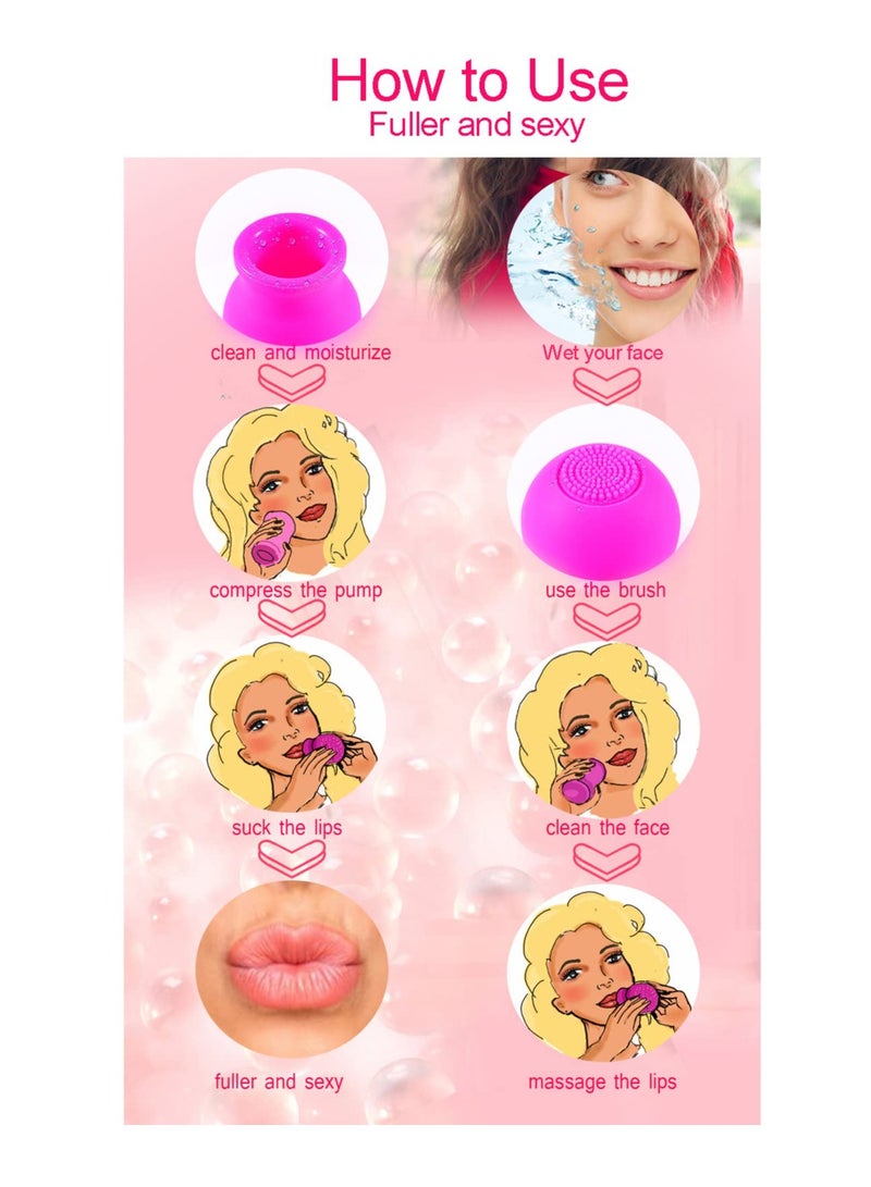 Soft Silicone Lip Plumper Device, Lip Makeup Lip Enhancement Device, Quickly Face Clean Massage Silicone Lip Pump With Brush (Pink)