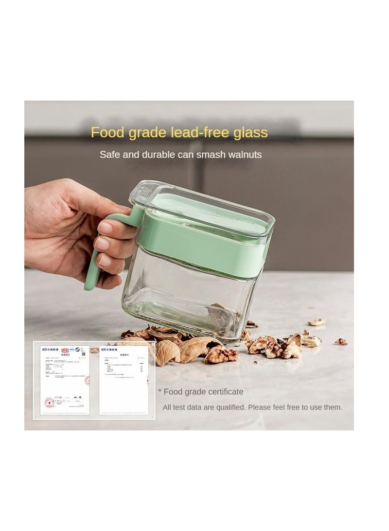 Clear Seasoning Containers, 3 Pack Seasoning Box with Handle, Glass Condiment Jar Spice Container with Spoon Dustproof Lid, Cruet jars for Spice Salt Sugar, Grey